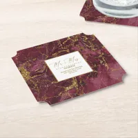 Marble Glitter Wedding Mr & Mrs Burgundy ID644 Paper Coaster