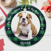 My First Christmas Green Plaid Dog Puppy Pet Photo Ceramic Ornament