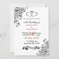 Red, Black and White Hearts Wedding Invitations