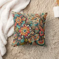 Vibrant floral design with intricate patterns throw pillow