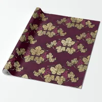 Vintage Paris Burgundy Red and Gold Wine themed Wrapping Paper