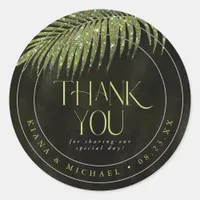 Jewel Palm Leaf Wedding Thank You Green ID830 Classic Round Sticker
