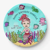 Pesonalized Hand darwn Mermaid Birthday Paper Plates