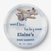 Landing Soon Blue Boy Airplane Baby Shower Paper Plates