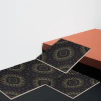 Shiny Elegant Black and Gold Medallion Ceramic Tile