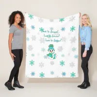 Let It Snow Teal Snowflakes and Snowman Christmas Fleece Blanket