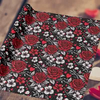 Pretty, Red, Black and White Roses, Hearts  Wrapping Paper