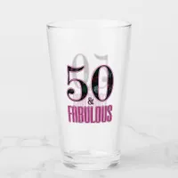 50 & Fabulous Pink Black Typography 50th Birthday Glass