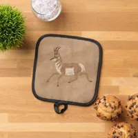 Southwest Pronghorn Running Antelope Tan Pot Holder