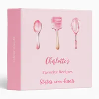 Pink script recipes 3 ring binder