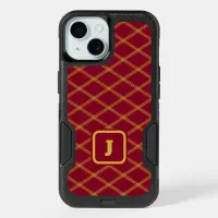 Art Deco-Inspired Burgundy and Goldenrod Monogram iPhone 15 Case