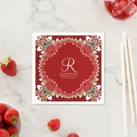 Red Bohemian Batik Monogram Wedding  Napkins