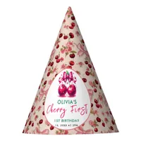 Watercolor Coquette Cherry 1st Birthday Party Hat