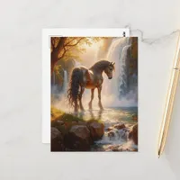 Gorgeous Brown Horse at the Waterfall Postcard
