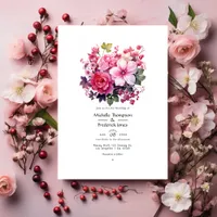 Currant and Rose Floral Spring Wedding Invitation