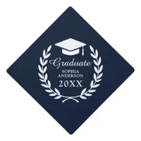 Custom Elegant Navy Blue Graduate Photo & Name Graduation Cap Topper