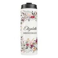 Watercolor Floral Wreath Wedding Bridesmaid Gift Thermal Tumbler