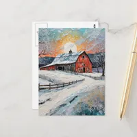 Unique Winter Barn Painting Postcard