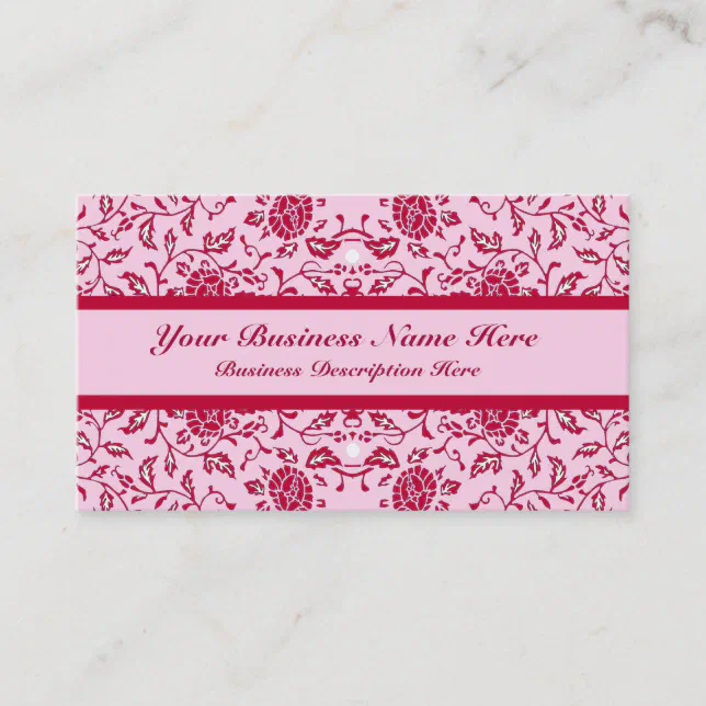 Elegant Flowery Pink and Red Damask Business Card