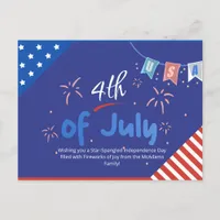 Patriotic Minimalist Fireworks Greetings Holiday Postcard