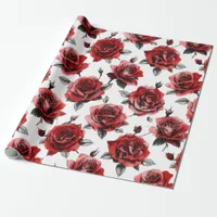 Beautiful Red Roses Illustration Style Valentine's Wrapping Paper