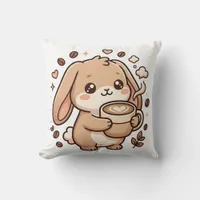 Cute Bunny Coffee Throw Pillow