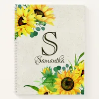 Boho Rustic Sunflowers Monogram Initial Notebook