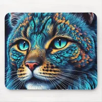 Cosmic Guardian Cat – Neon Galaxy Mandala  Mouse Pad