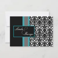 Aqua White Black Damask Wedding Invitations