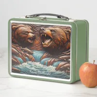 Dominant Bear Fishing in Wild Currents Metal Lunch Box