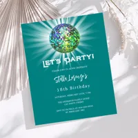 Disco party teal green birthday invitation