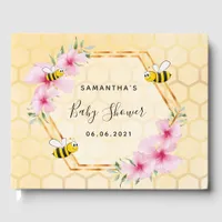 Bumble bee honeycomb pink florals baby shower guest book