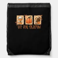 Tis The Season Pumpkin American Football Thanksgiv Drawstring Bag
