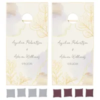 Watercolor Gold Leaf Mr and Mrs Monogram Wedding  Cornhole Set