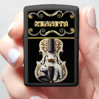 Gold Violin with Detailed Bear River Zippo Lighter