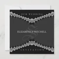 Gothic Black Satin Lace Wedding Invitations