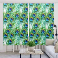 Pretty Blue and Green Peacock Feathers Blackout Curtains