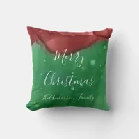 Red Green Monogram Merry Christmas Throw Pillow