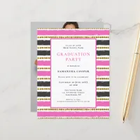 Budget Pink Black Stripe Graduation Invitation