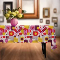 Retro Geometric Abstract Pat#13 Red Orange ID1067 Tablecloth