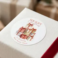 Classic Red Watercolor Gifts From Santa Claus Round Sticker