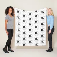 Custom Company Black Logo Pattern on White Fleece Blanket