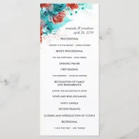 Turquoise and Coral Rustic Floral Wedding Program