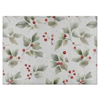 Green Holly and Red Berries Watercolor Cutting Board