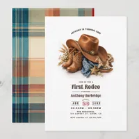 First Rodeo Cowboy Boots Hat Western 1st Birthday  Invitation