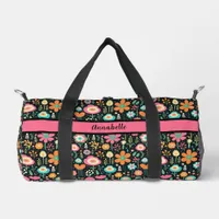 Whimsical Flower Patch on Black Print Cut Sew Bag