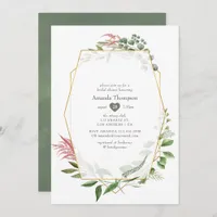 Watercolor Herbarium Geometric Bridal Shower Invitation