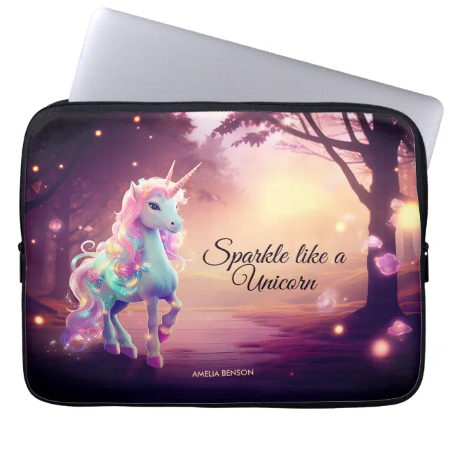 Cute Unicorn in a Pink Magical Forest Laptop Sleeve