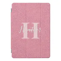 Pink glitter monogram name iPad pro cover