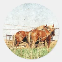 Ready For Work, Two Draft Horses Classic Round Sticker